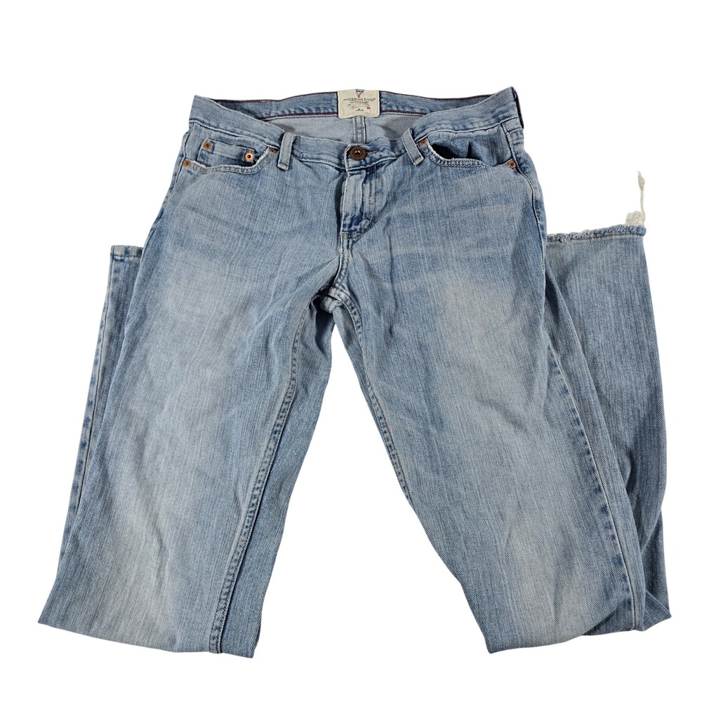 American Eagle Hipster Jeans Light Wash Low Rise Straight Leg Cotton 10 Long